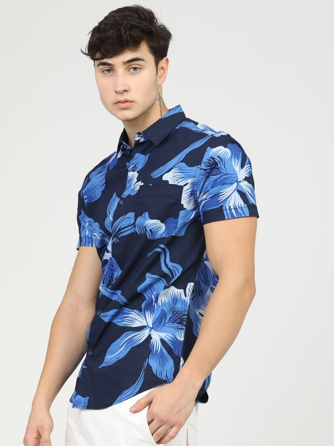 Highlander Men Blue Printed Slim Fit Casual Shirt - Blue - Image 2