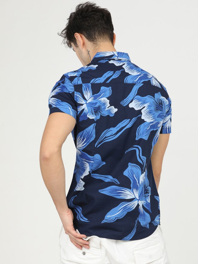 Highlander Men Blue Printed Slim Fit Casual Shirt - Blue - Image 3