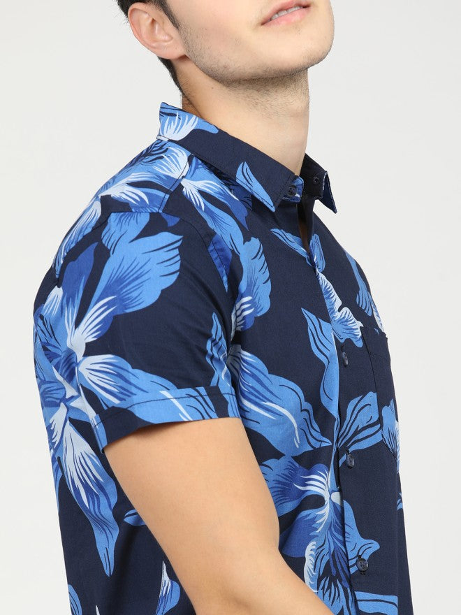 Highlander Men Blue Printed Slim Fit Casual Shirt - Blue - Image 4