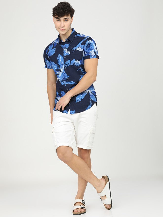 Highlander Men Blue Printed Slim Fit Casual Shirt - Blue - Image 5