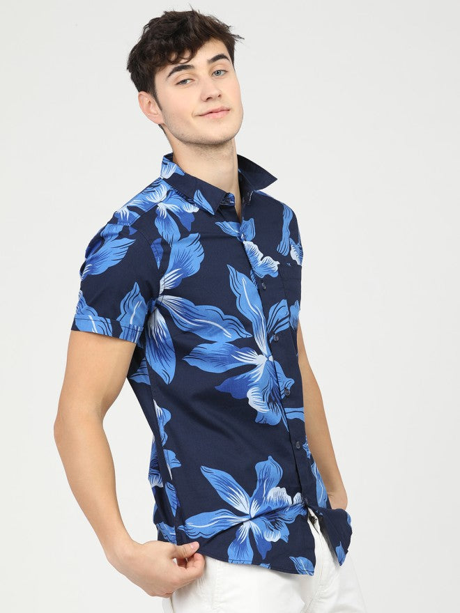 Highlander Men Blue Printed Slim Fit Casual Shirt - Blue - Image 6