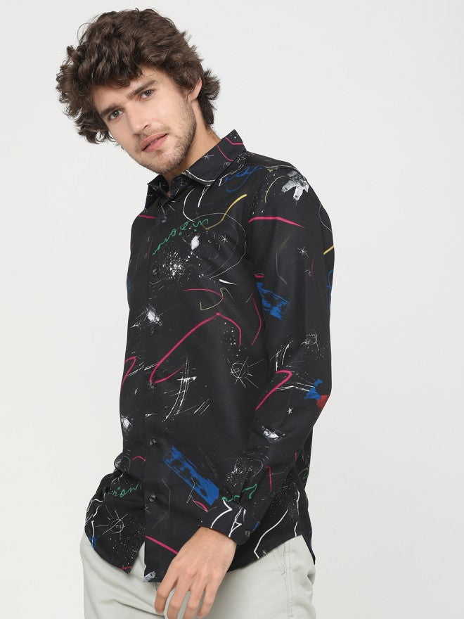 Highlander Men Black Printed Slim Fit Casual Shirt - Black - Image 2