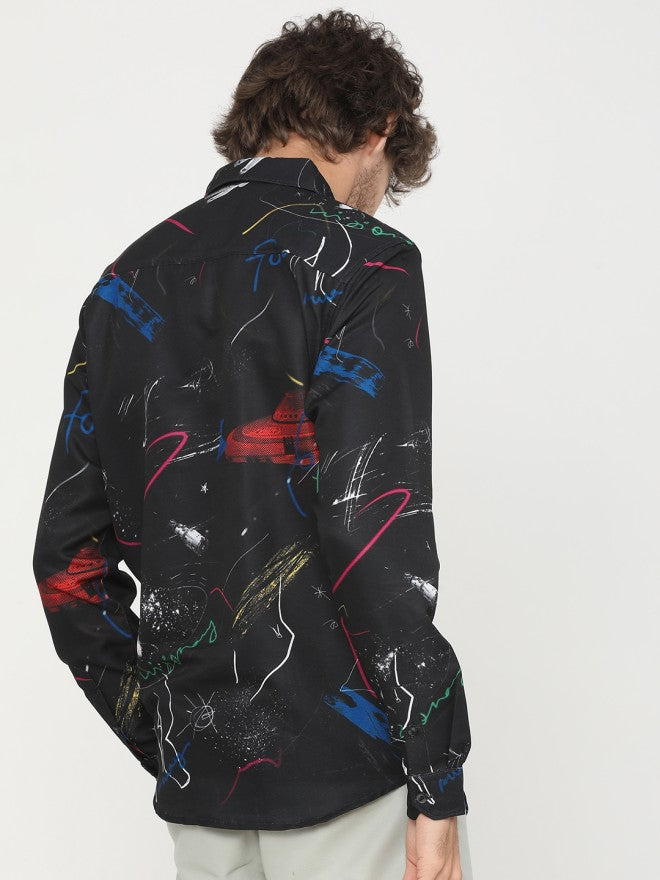 Highlander Men Black Printed Slim Fit Casual Shirt - Black - Image 3