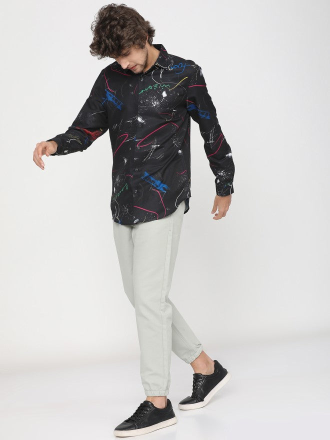 Highlander Men Black Printed Slim Fit Casual Shirt - Black - Image 5