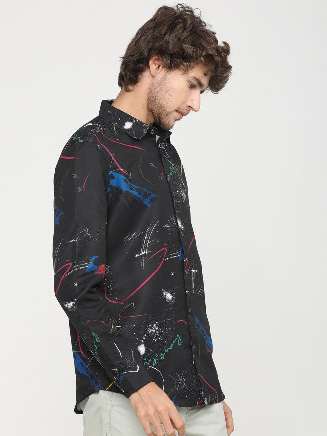 Highlander Men Black Printed Slim Fit Casual Shirt - Black - Image 6
