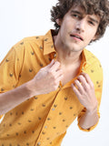 Highlander Men Yellow Printed Slim Fit Casual Shirt - Yellow - Image 1