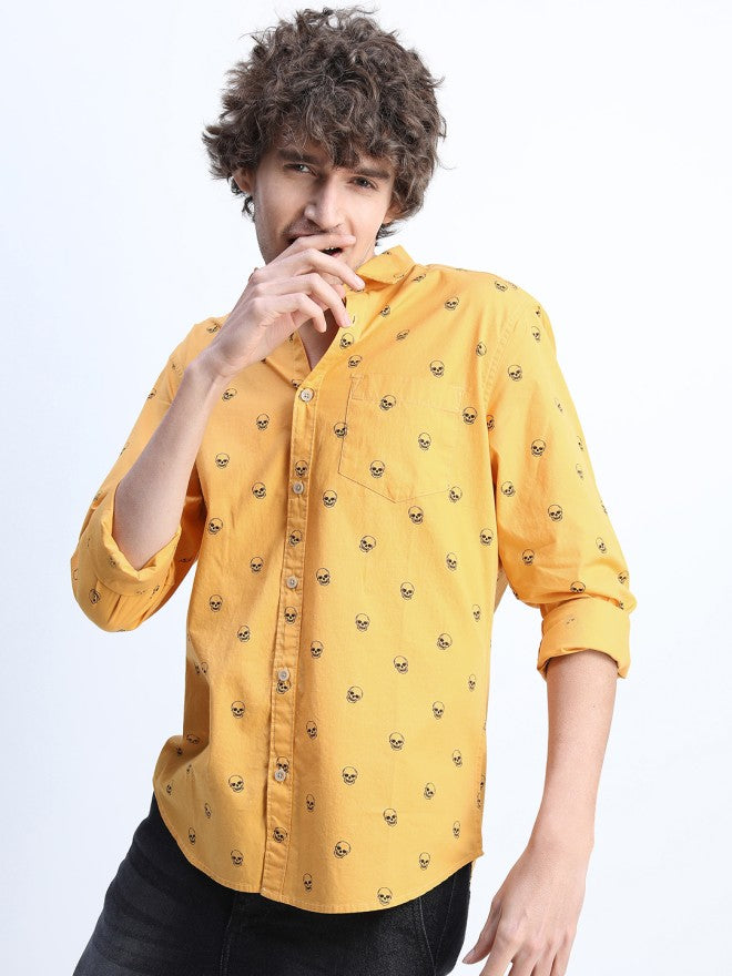 Highlander Men Yellow Printed Slim Fit Casual Shirt - Yellow - Image 2