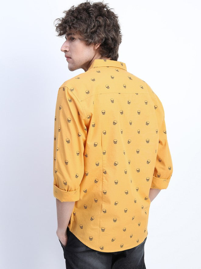 Highlander Men Yellow Printed Slim Fit Casual Shirt - Yellow - Image 3