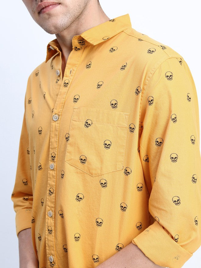 Highlander Men Yellow Printed Slim Fit Casual Shirt - Yellow - Image 4