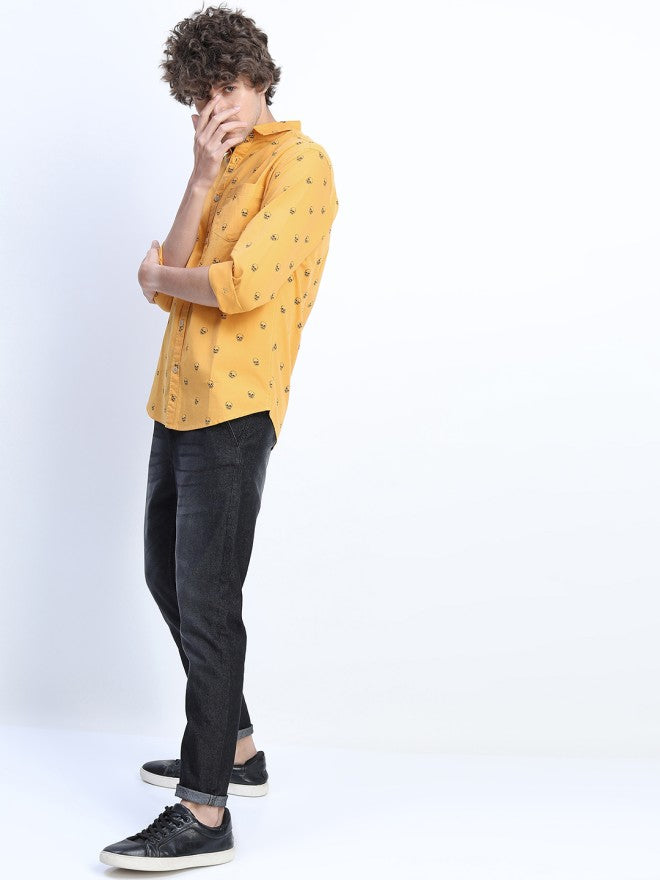 Highlander Men Yellow Printed Slim Fit Casual Shirt - Yellow - Image 5