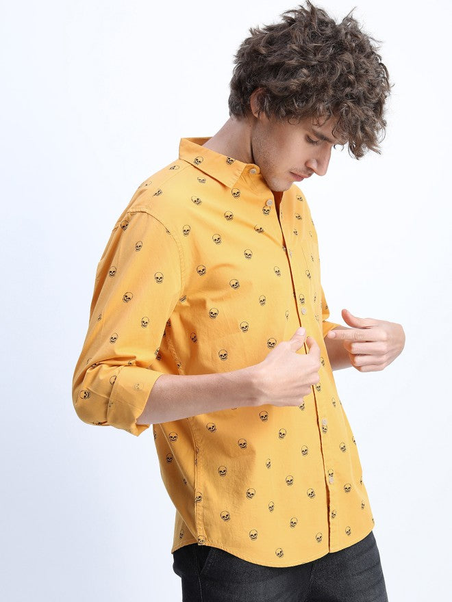 Highlander Men Yellow Printed Slim Fit Casual Shirt - Yellow - Image 6