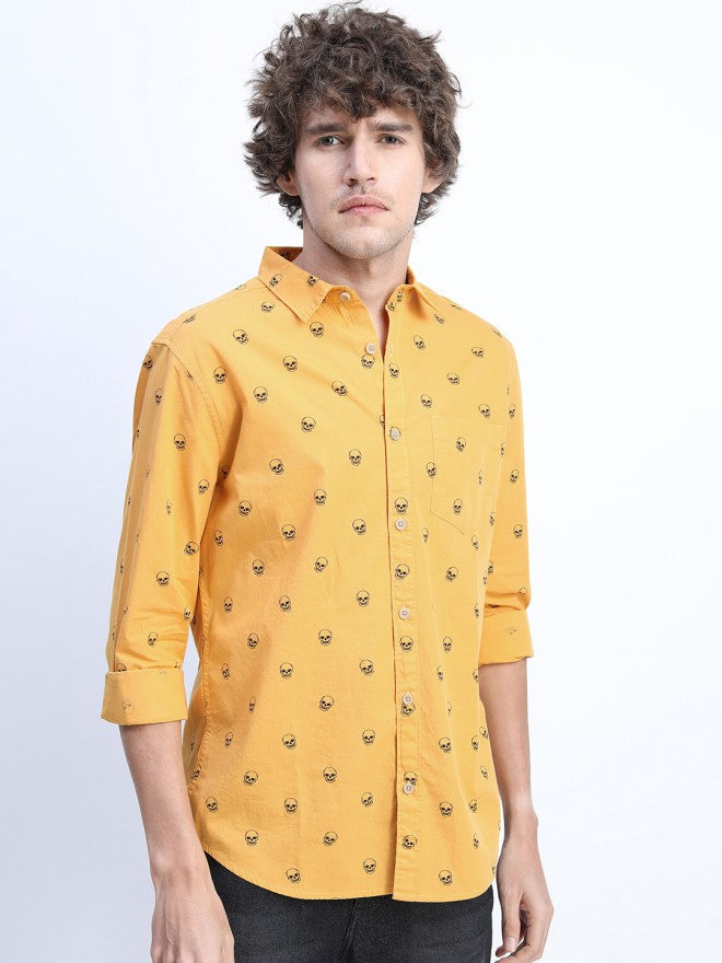 Highlander Men Yellow Printed Slim Fit Casual Shirt - Yellow - Image 7