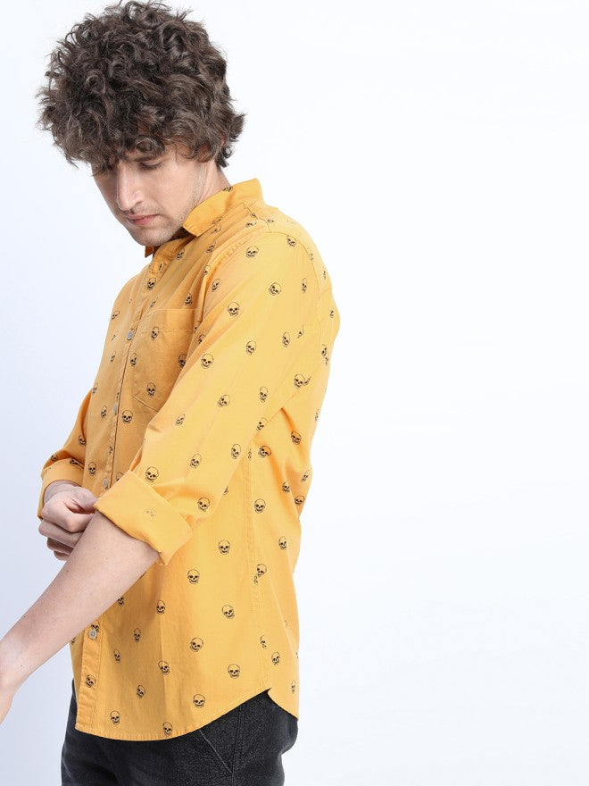 Highlander Men Yellow Printed Slim Fit Casual Shirt - Yellow - Image 8