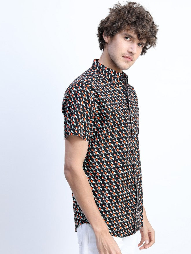 Highlander Men Black Printed Slim Fit Casual Shirt - Black - Image 6
