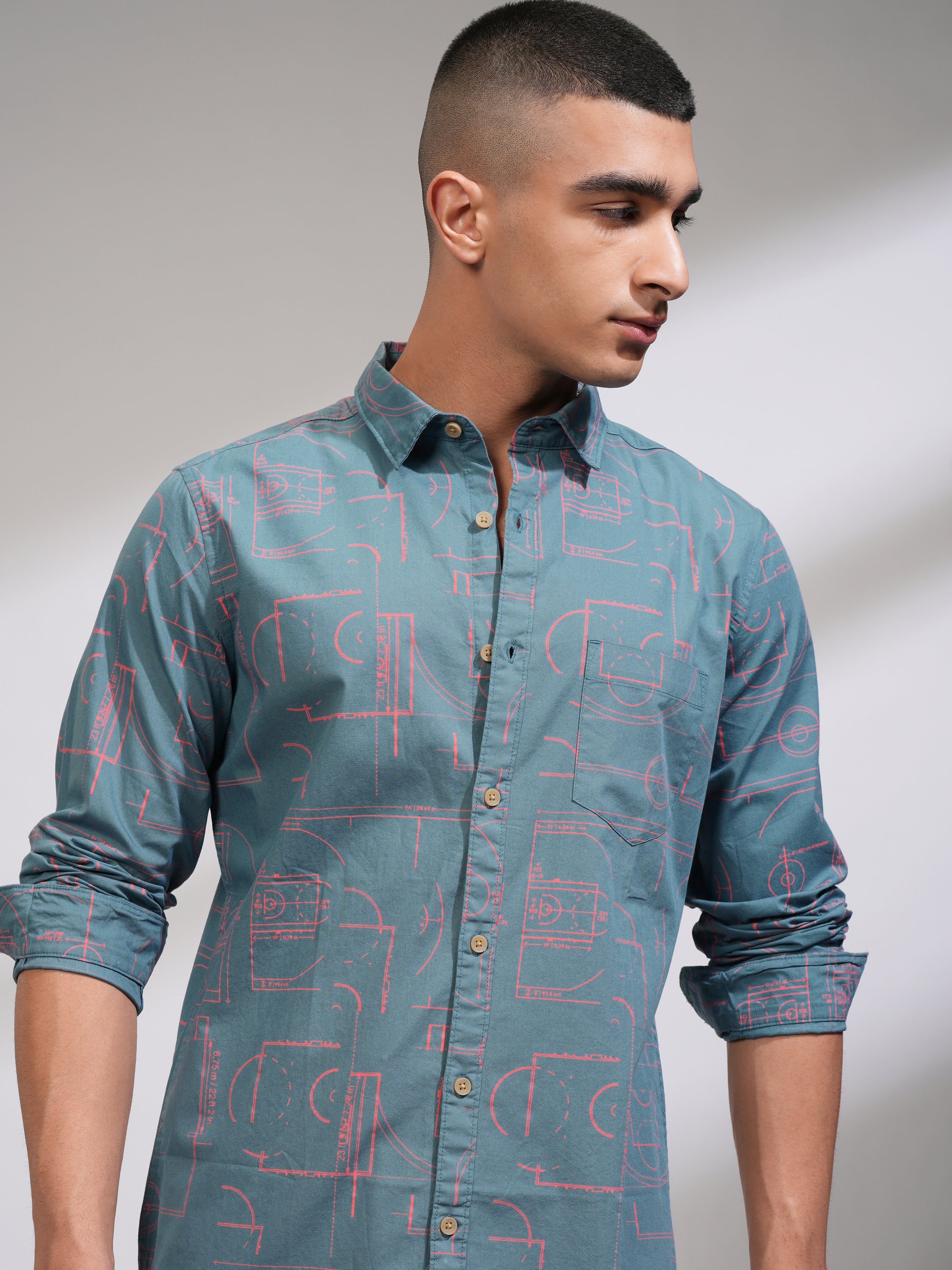 Highlander Men Blue Printed Slim Fit Casual Shirt - Blue - Image 1