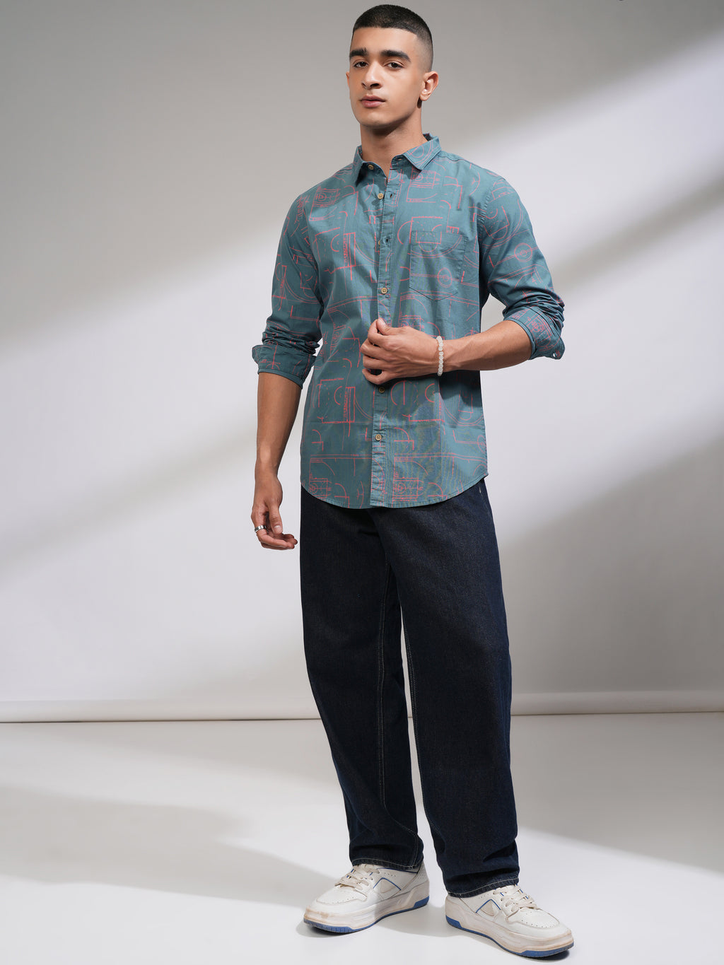 Highlander Men Blue Printed Slim Fit Casual Shirt - Blue - Image 2