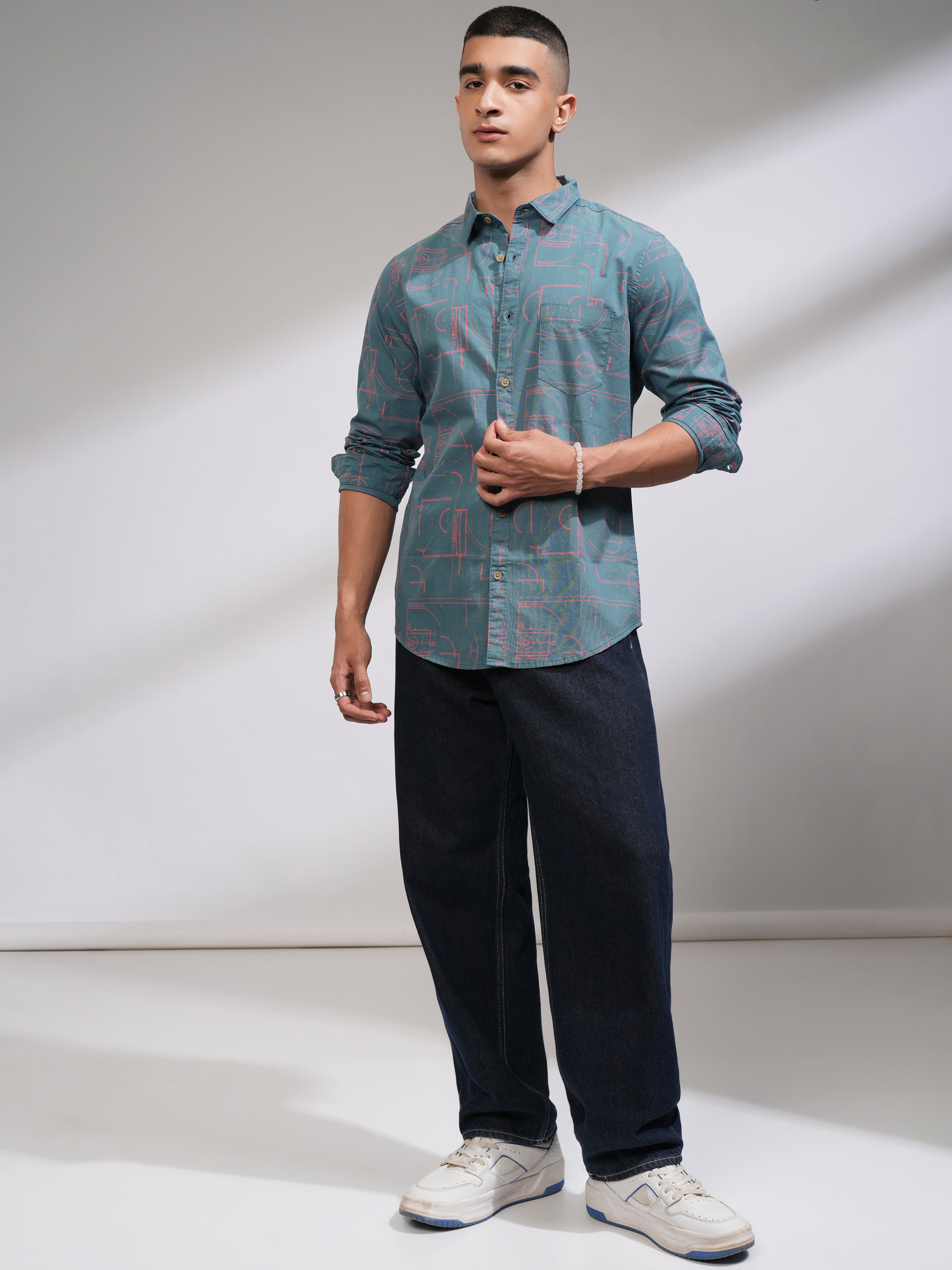 Highlander Men Blue Printed Slim Fit Casual Shirt - Blue - Image 2
