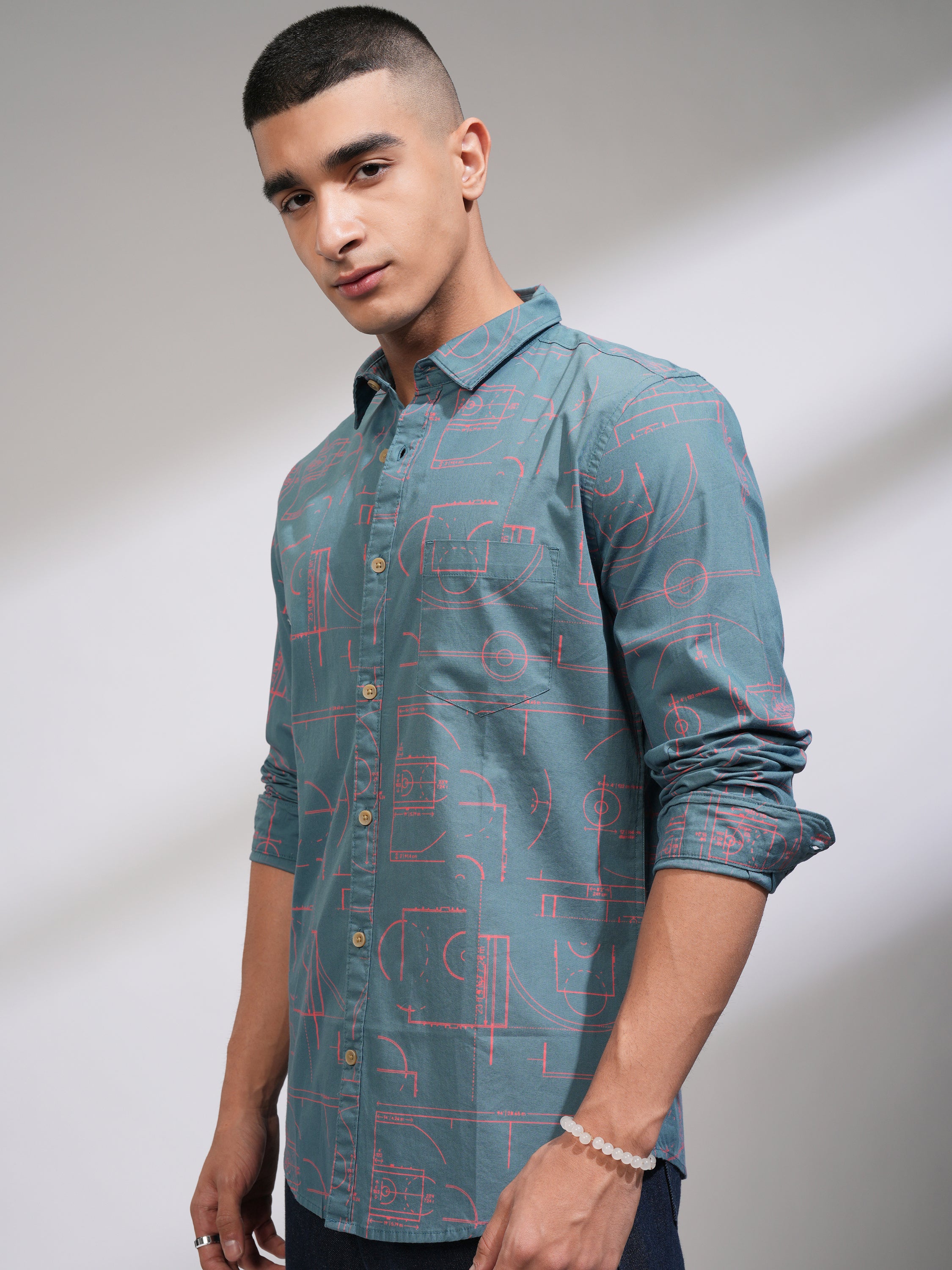 Highlander Men Blue Printed Slim Fit Casual Shirt - Blue - Image 4