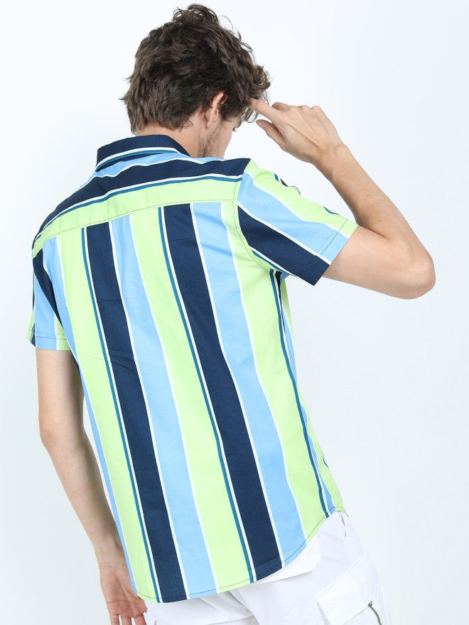 Highlander Men Blue Striped Slim Fit Casual Shirt - Blue - Image 3