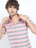Highlander Men Pink Striped Slim Fit Casual Shirt - Pink - Image 1
