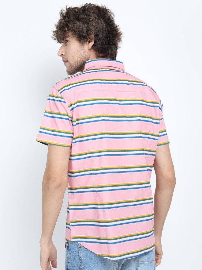 Highlander Men Pink Striped Slim Fit Casual Shirt - Pink - Image 4