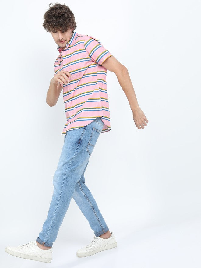 Highlander Men Pink Striped Slim Fit Casual Shirt - Pink - Image 6