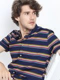 Highlander Men Navy Blue Striped Slim Fit Casual Shirt - Navy Blue - Image 1