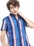 Highlander Men Blue Striped Slim Fit Casual Shirt - Blue - Image 1