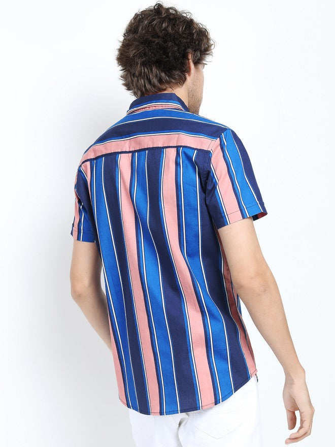 Highlander Men Blue Striped Slim Fit Casual Shirt - Blue - Image 3