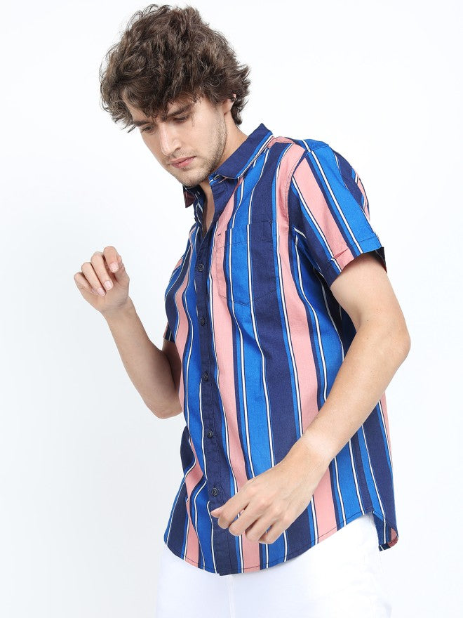 Highlander Men Blue Striped Slim Fit Casual Shirt - Blue - Image 5