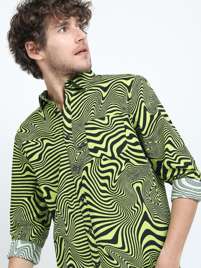 Highlander Men Black Printed Slim Fit Casual Shirt - Black - Image 1