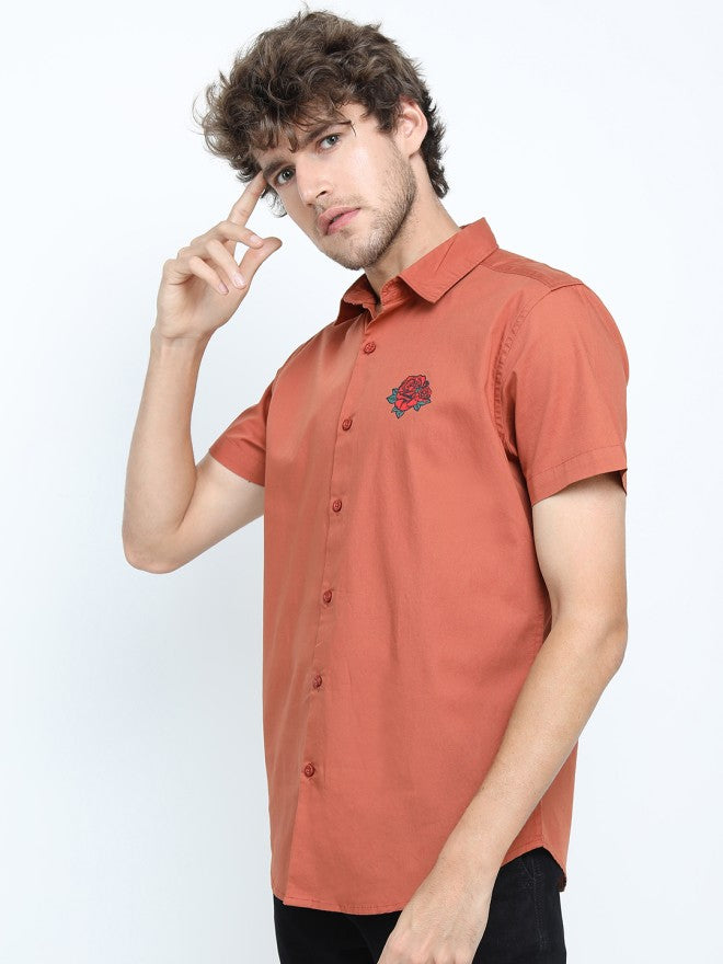 Highlander Men Rust Solid Slim Fit Casual Shirt - Rust - Image 4