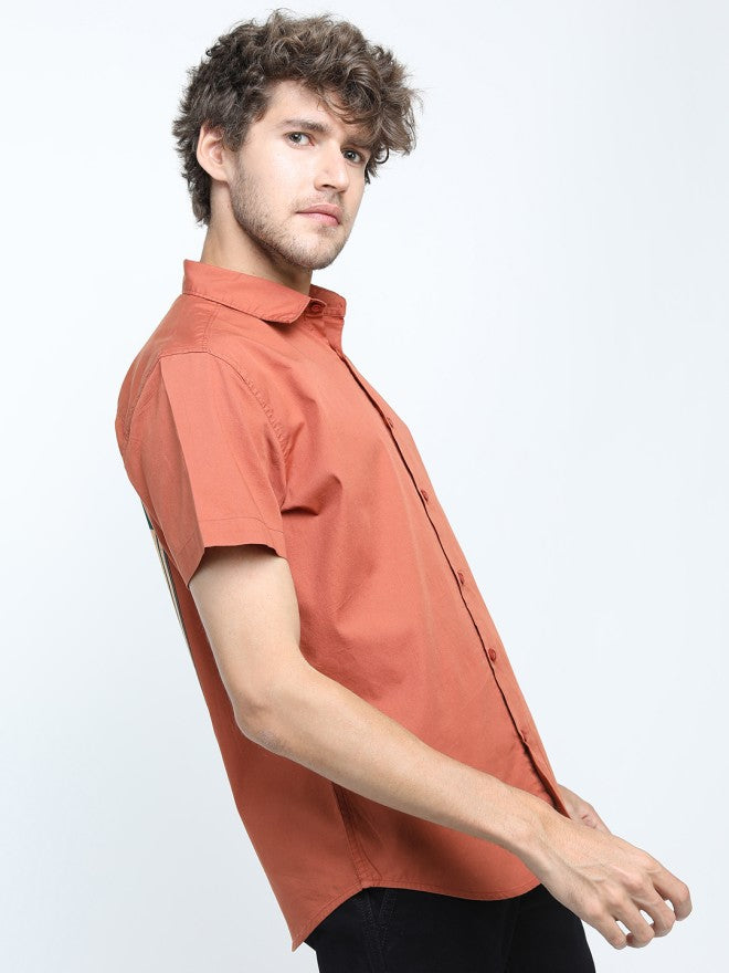 Highlander Men Rust Solid Slim Fit Casual Shirt - Rust - Image 6