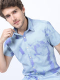 Highlander Men Blue Printed Slim Fit Casual Shirt - Blue - Image 1