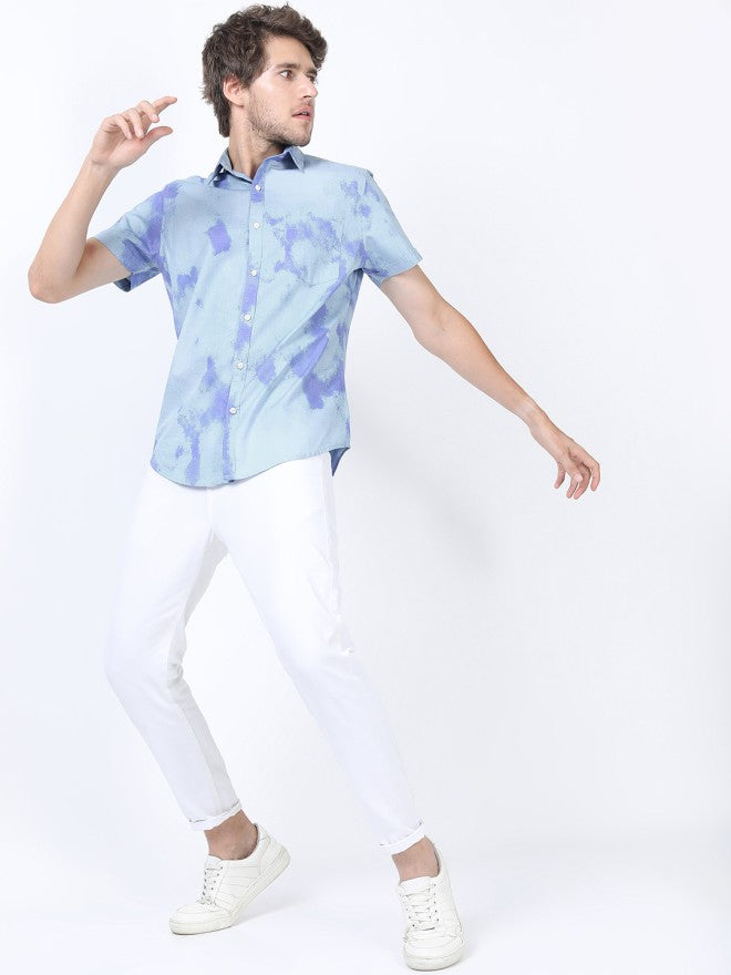 Highlander Men Blue Printed Slim Fit Casual Shirt - Blue - Image 2
