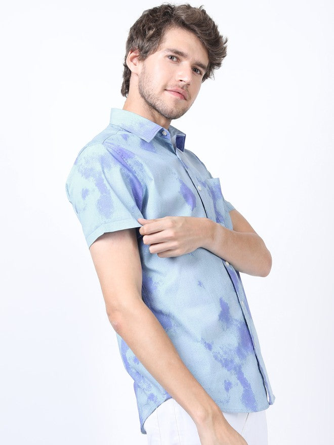 Highlander Men Blue Printed Slim Fit Casual Shirt - Blue - Image 7