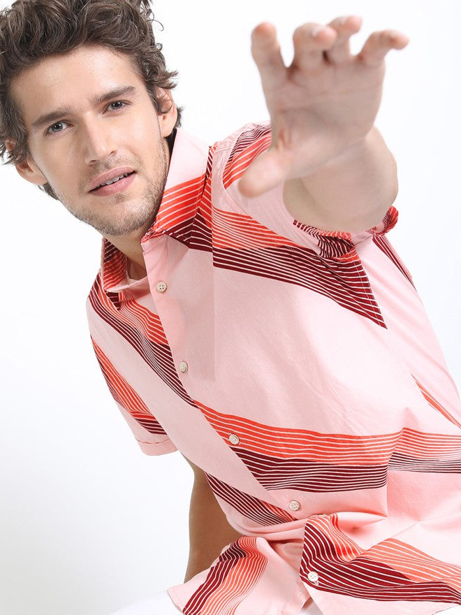 Highlander Men Pink Printed Slim Fit Casual Shirt - Pink - Image 1