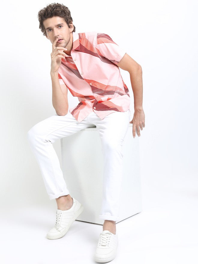 Highlander Men Pink Printed Slim Fit Casual Shirt - Pink - Image 2