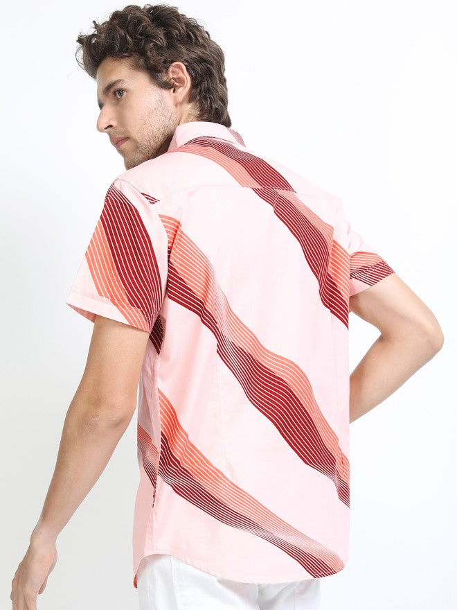 Highlander Men Pink Printed Slim Fit Casual Shirt - Pink - Image 3