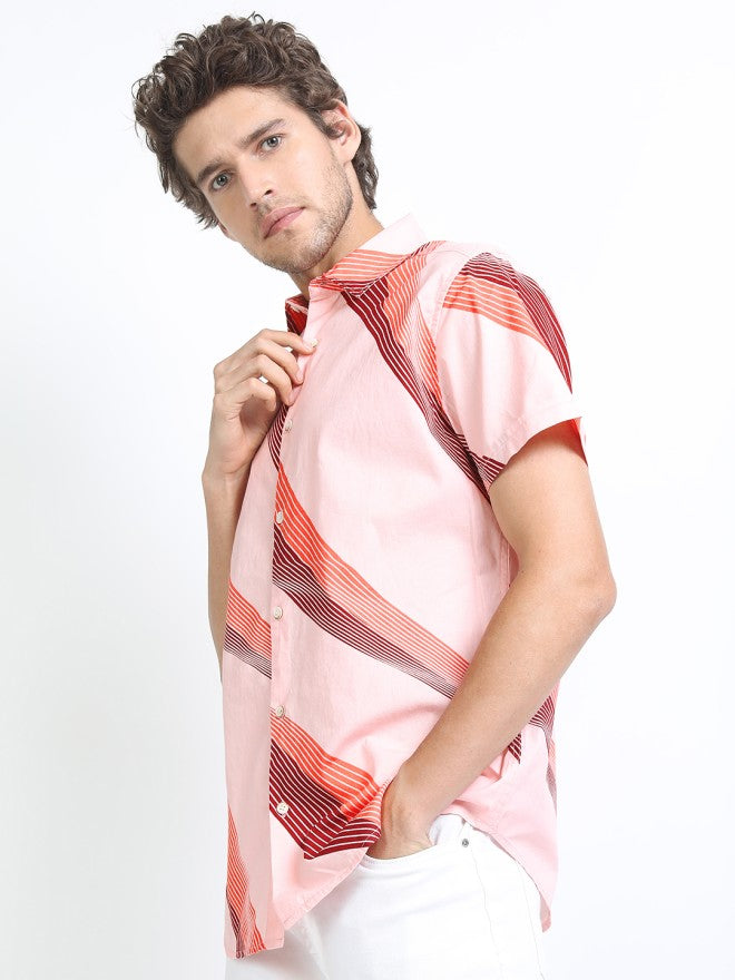 Highlander Men Pink Printed Slim Fit Casual Shirt - Pink - Image 4