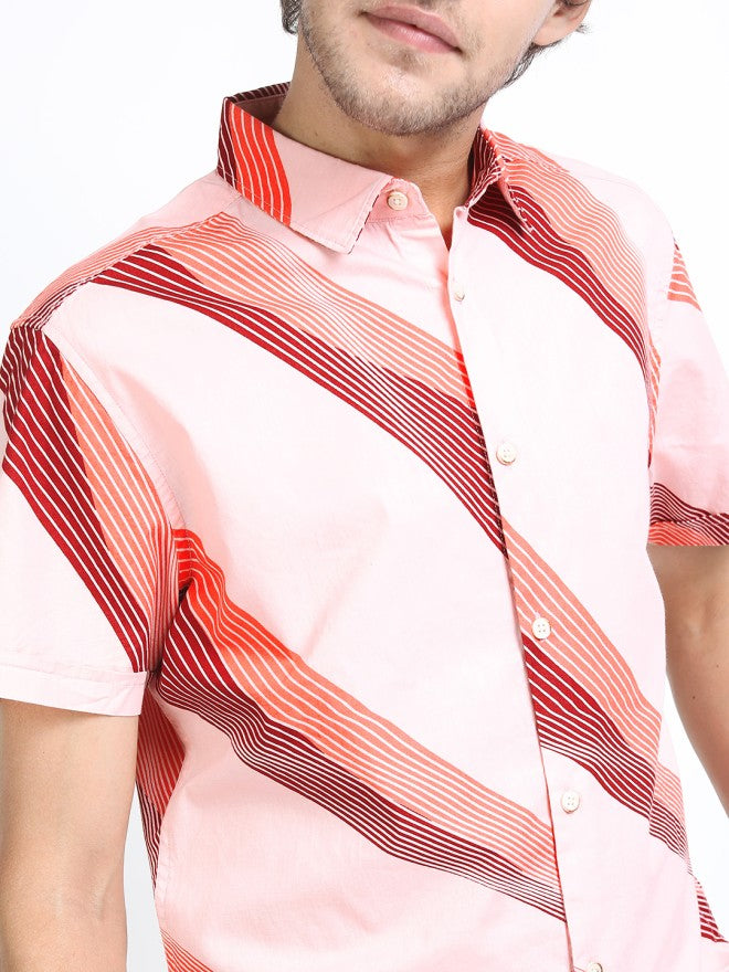 Highlander Men Pink Printed Slim Fit Casual Shirt - Pink - Image 5