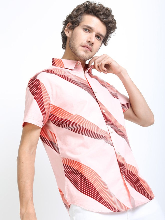 Highlander Men Pink Printed Slim Fit Casual Shirt - Pink - Image 6