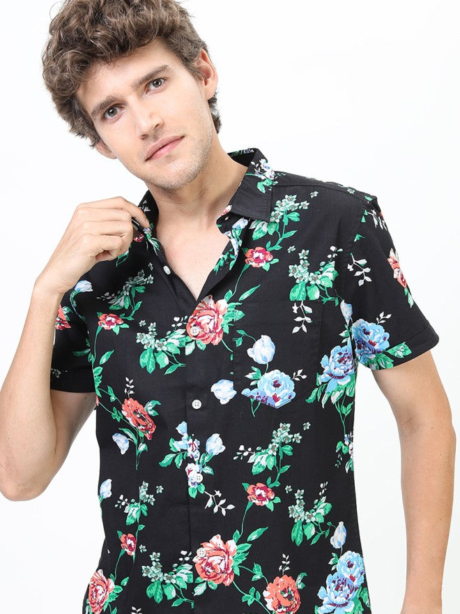 Highlander Men Black Printed Slim Fit Casual Shirt - Black - Image 1