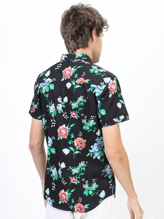 Highlander Men Black Printed Slim Fit Casual Shirt - Black - Image 3