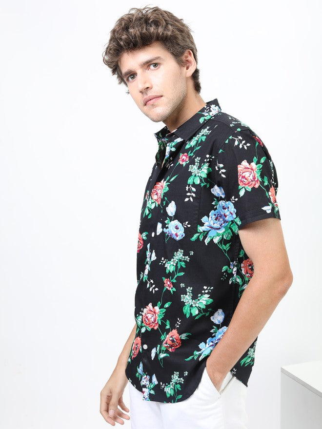 Highlander Men Black Printed Slim Fit Casual Shirt - Black - Image 4