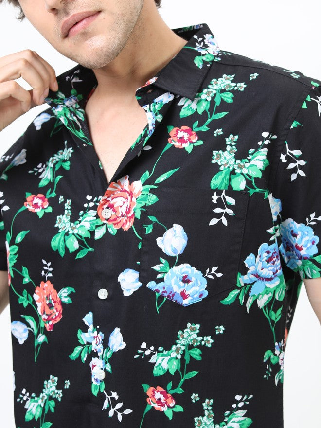 Highlander Men Black Printed Slim Fit Casual Shirt - Black - Image 5