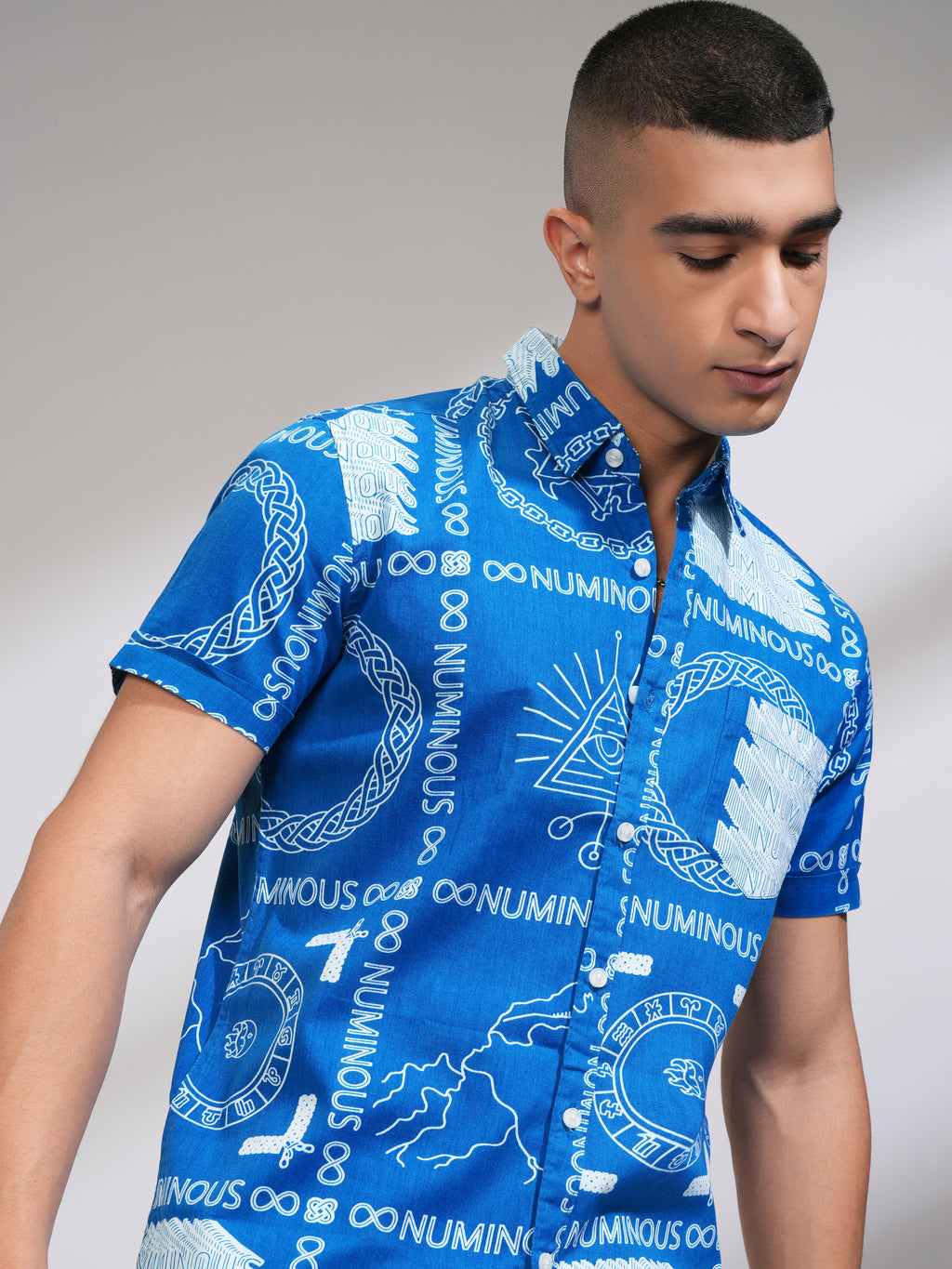 Highlander Men Blue Printed Slim Fit Casual Shirt - Blue - Image 1
