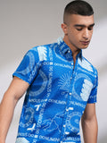 Highlander Men Blue Printed Slim Fit Casual Shirt - Blue - Image 1