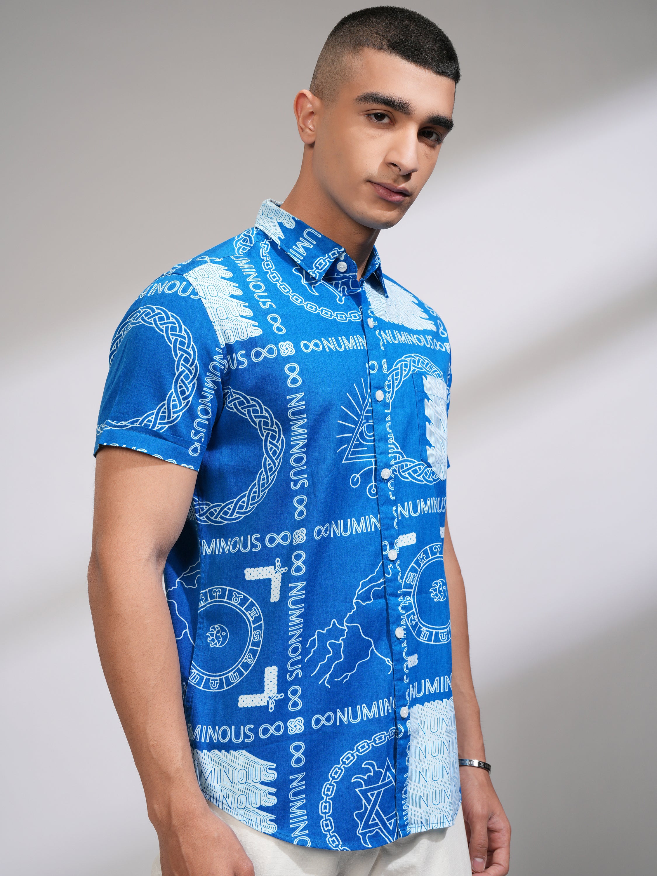 Highlander Men Blue Printed Slim Fit Casual Shirt - Blue - Image 6