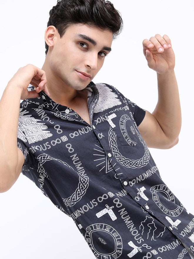 Highlander Men Grey Printed Slim Fit Casual Shirt - Grey - Image 1